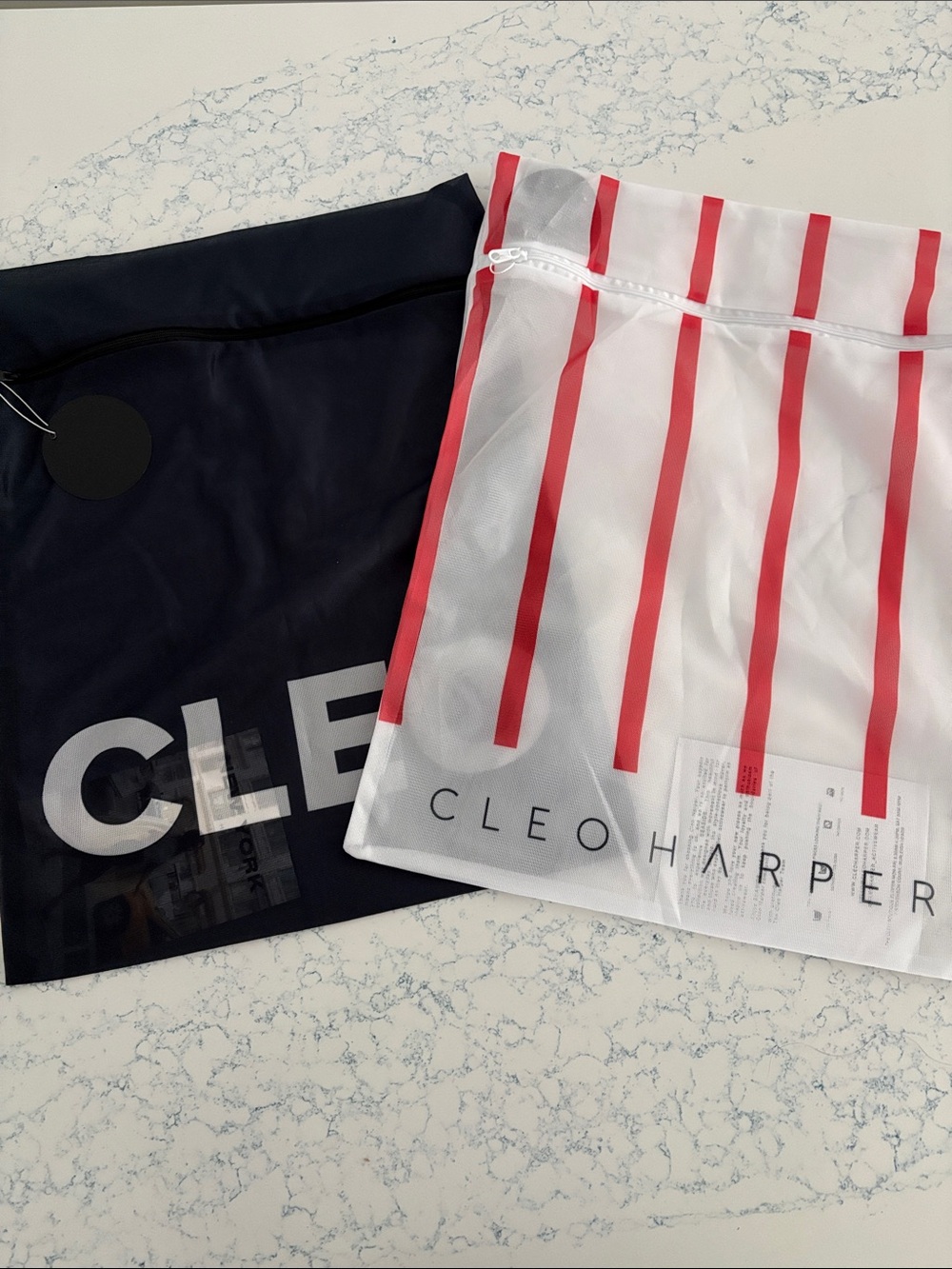 Cleo Harper Clear Mesh Wash Bags in Red Stripes & Navy